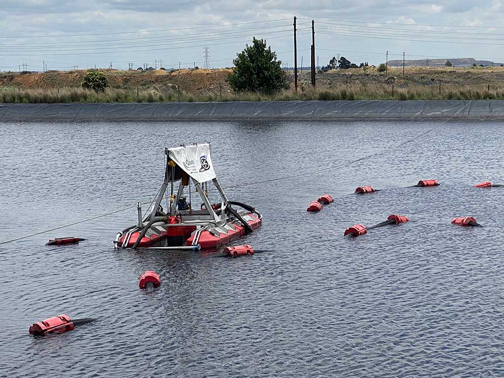 Integrated Pump Rental’s innovative SlurrySucker desilting barge is successfully cleaning a large process dam for a coal mine in Mpumalanga.