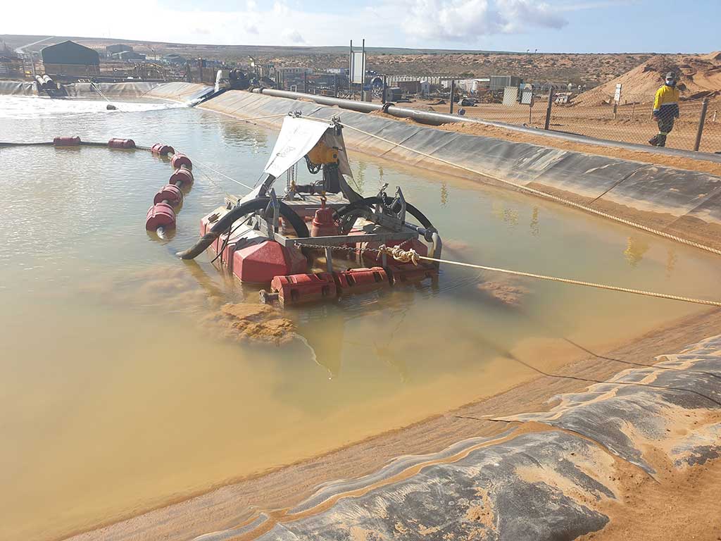 At Tronox, the SlurrySucker is designed to pump 150 cubic metres per hour of sediment – with a solids content of 50% – back to the thickener in the plant.